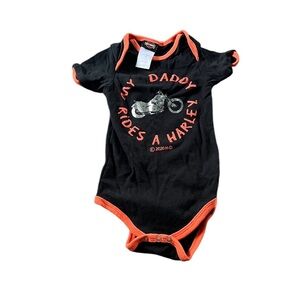 Harley-Davidson Baby Onesie Black Orange One Piece Snap Bottom Size 18M